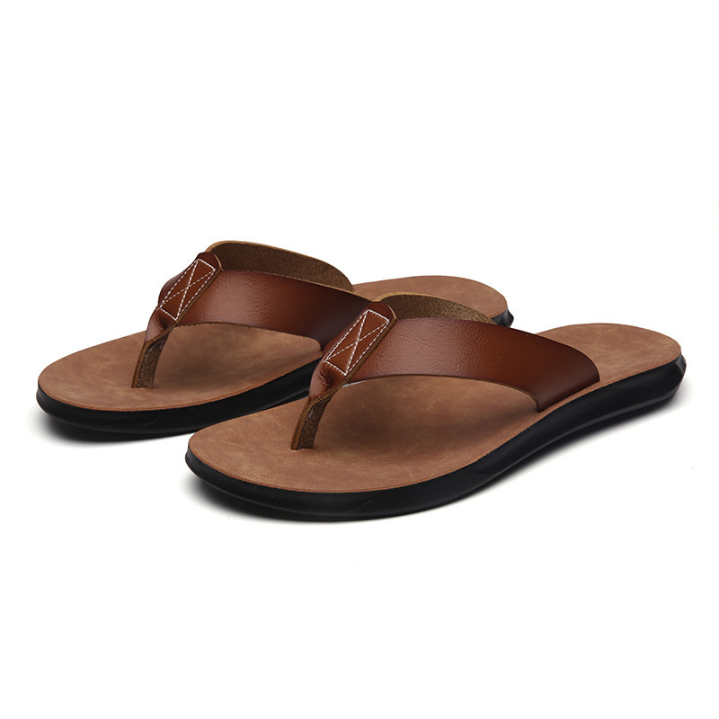 Men'S Shoes Daily Use - 38-47 New Italian Leather Flip-flops for