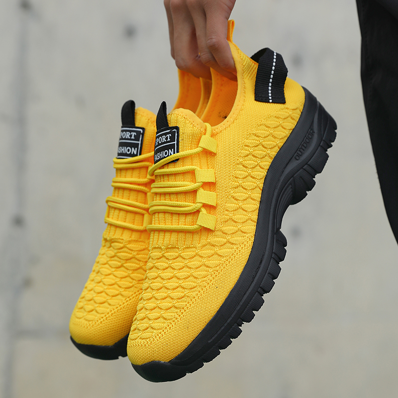 Men Shoes Yellow - Men's Bright Yellow Outdoor Sneakers Breathable