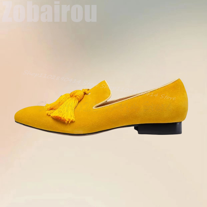 Yellow Tassels Decor Suede Low - đánh giá và giá Men Shoes Yellow