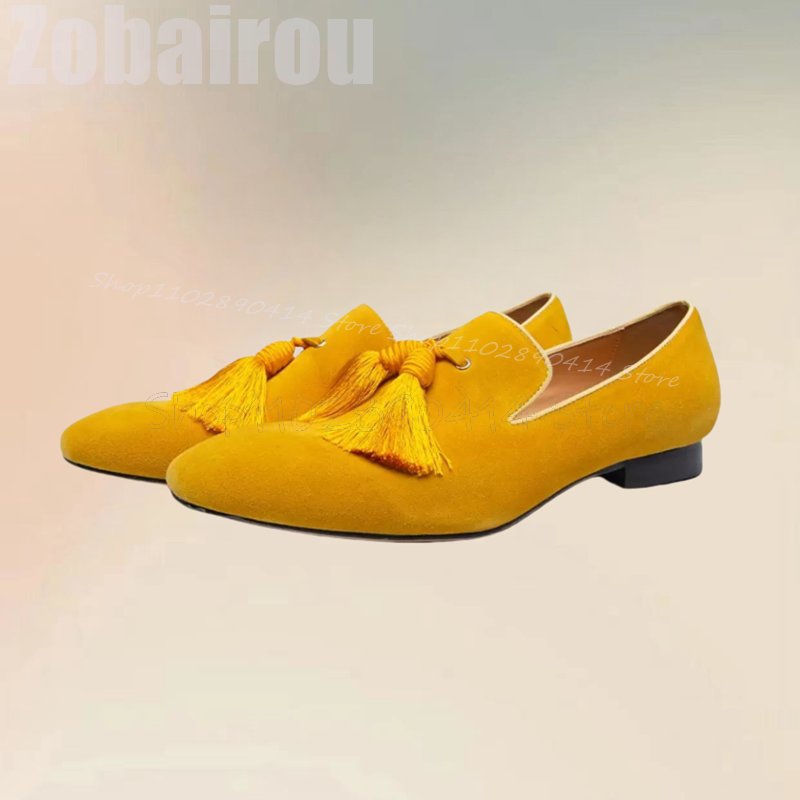 Yellow Tassels Decor Suede Low - đánh giá và giá Men Shoes Yellow
